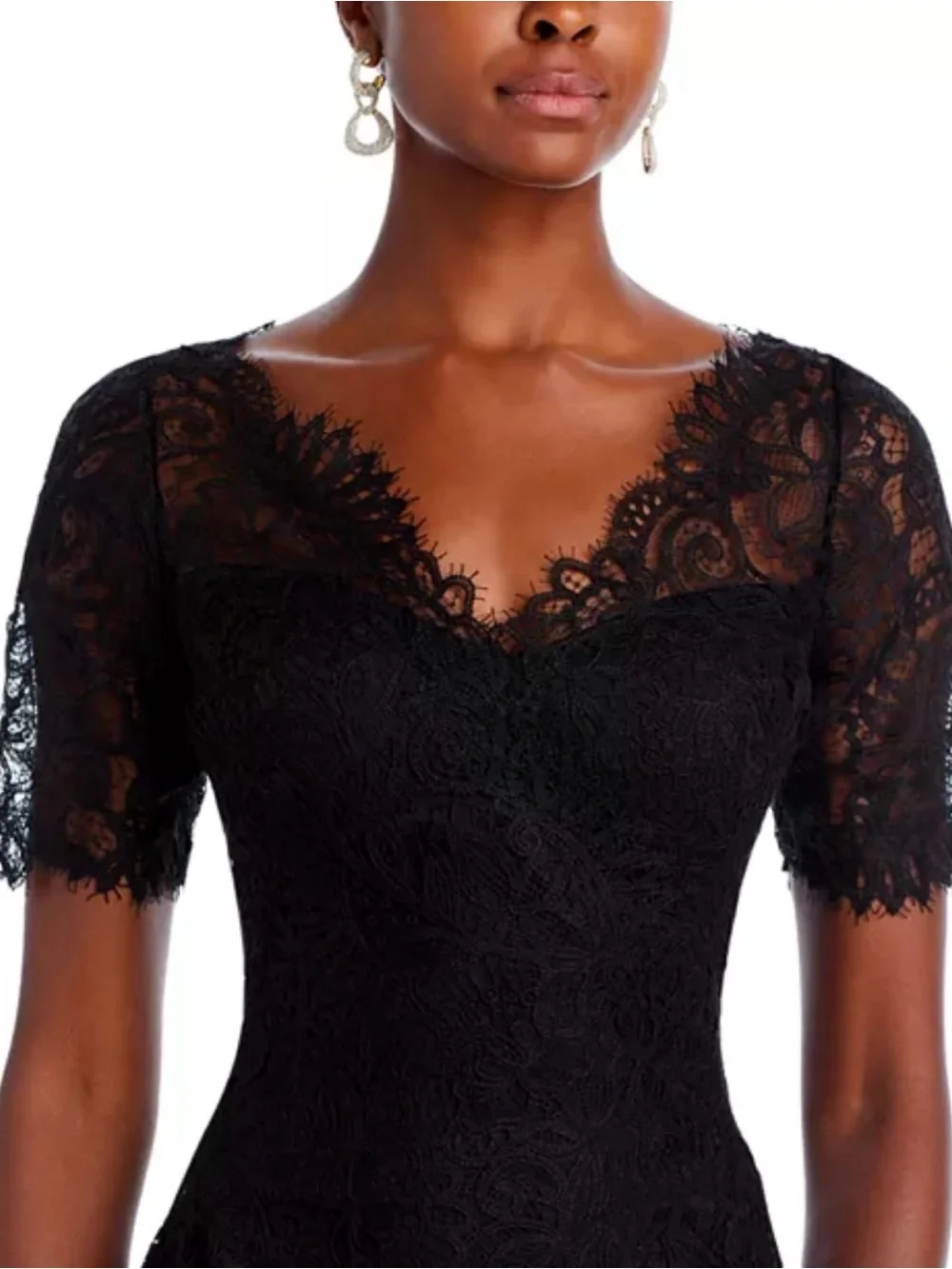 RICKIE FREEMAN FOR TERI JON Black A-Line Scalloped Lace Midi Dress Size 8 - Picture 3 of 7